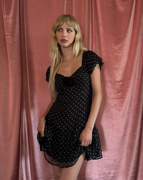 Image of Clara Mini Dress in Polka Black Chiffon