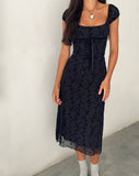 Image of Clarisse Midi Dress in Mesh Vine Flower Black