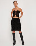 Image of Rajhu Mesh Midi Skirt in Black Romantic Rose Flock