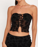 Image of Claryn Corset Top in Mesh Black Romantic Rose Flock