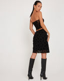 Image of Rajhu Mesh Midi Skirt in Black Romantic Rose Flock