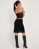 Image of Rajhu Mesh Midi Skirt in Black Romantic Rose Flock