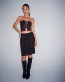 Image of Rajhu Mesh Midi Skirt in Black Romantic Rose Flock