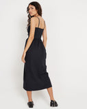 Image of Clementine Corset Midi Dress in Black Poplin