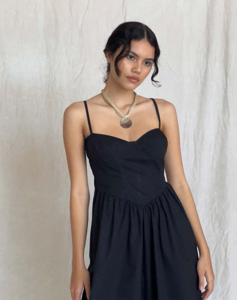 Image of Clementine Corset Midi Dress in Black Poplin