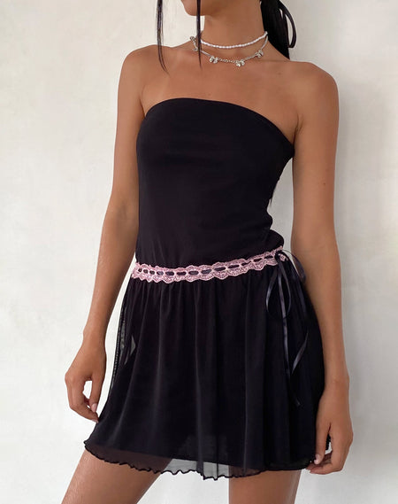 Michelia Mini Dress in Pink with Black Bow