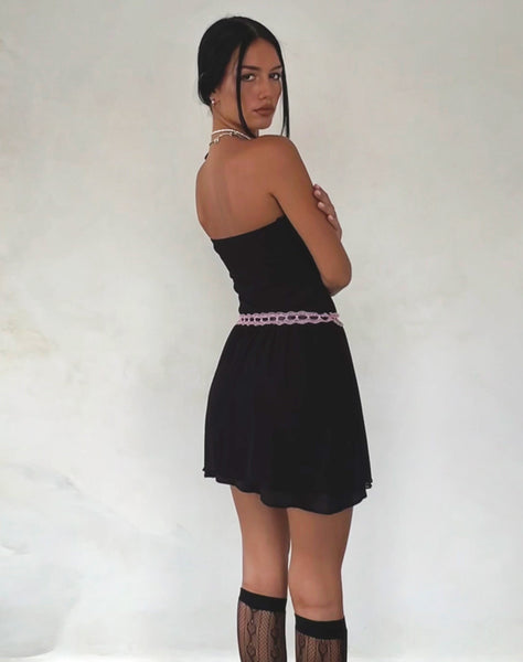 Image of Cleodora Bandeau Mesh Mini Dress in Black with Pink Waistband