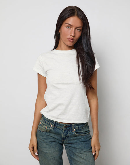 Balia Asymmetric Short Sleeve Basic Top in Grey Marl