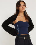 image of Clyde Embroidered Bandeu Top in Navy Flower Butterfly Emb