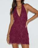 Image of Codami Halterneck Mini Dress in Sequin Knit Burgundy