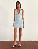 image of Codami Halterneck Mini Dress in Ice Blue Lace