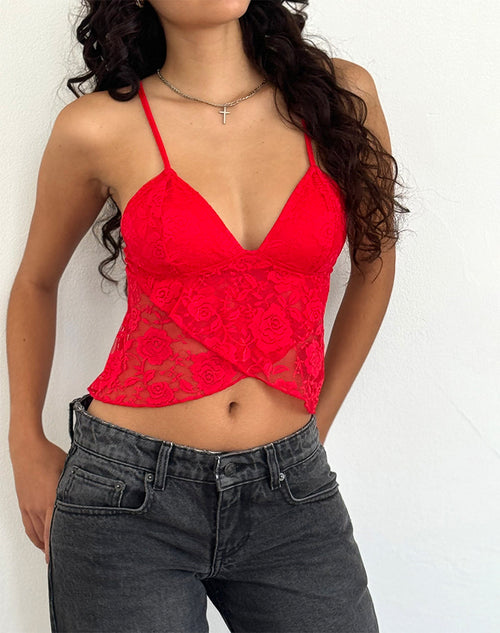 Image of Cojira Lace Butterfly Top in Big Rose Red