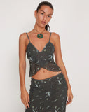 Image of Cojira Mesh Butterfly Top in Floral Khaki Silhouette