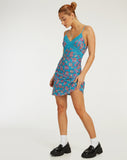 image of Coline Printed Mini Dress in Contrast Floral Blue