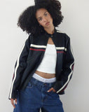 Image of Colton Jacket in PU Black with Ivory and Red Stripe