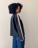 Image of Colton Jacket in PU Black with Ivory and Red Stripe