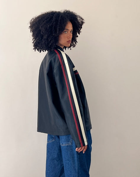 Image of Colton Jacket in PU Black with Ivory and Red Stripe