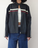 Image of Colton Jacket in PU Black with Ivory and Red Stripe