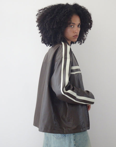 Image of Colton Jacket in PU Chocolate with Ivory Stripe