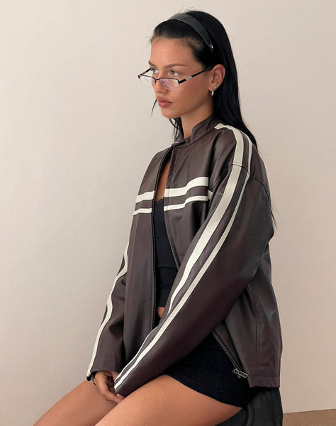 Image of Colton Jacket in PU Chocolate with Ivory Stripe