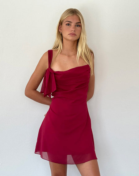 Rafaila Mini Slip Dress in Satin Burgundy