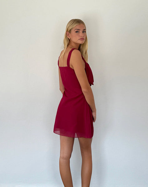 Image of Coraline Bow Mini Dress in Burgundy