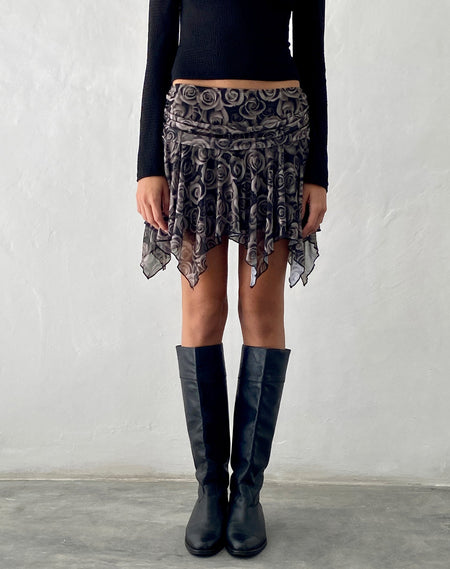 Winona Mini Skirt in Vintage Roses Black