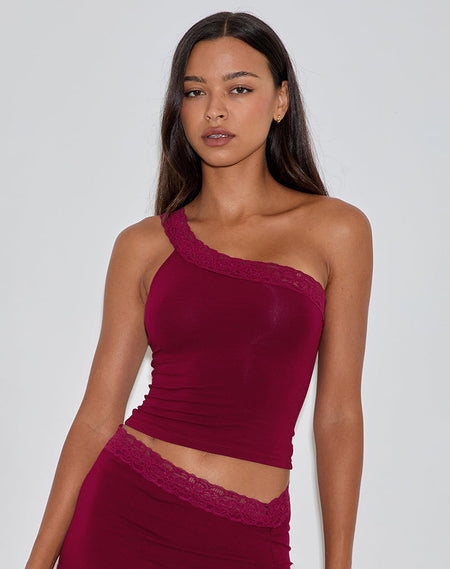 Leisma Frill Top in Jersey Burgundy with Studs