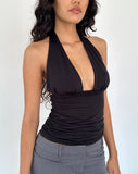 Image of Cosimo Plunge Halterneck Top in Black Slinky