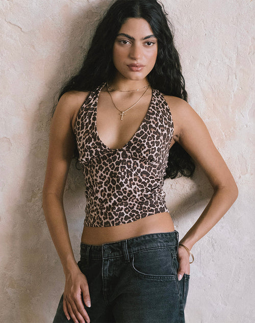 Image of Cosimo Halterneck Top in Rar Leopard Sandstorm