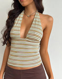 Image of Cosimo Halterneck Top in Stripe Yellow and Green