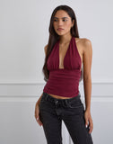 Image of Cosimo Halterneck Top in Cupro Dark Red