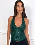 Image of Cosio Halter Top in Mix Sequin Dark Green