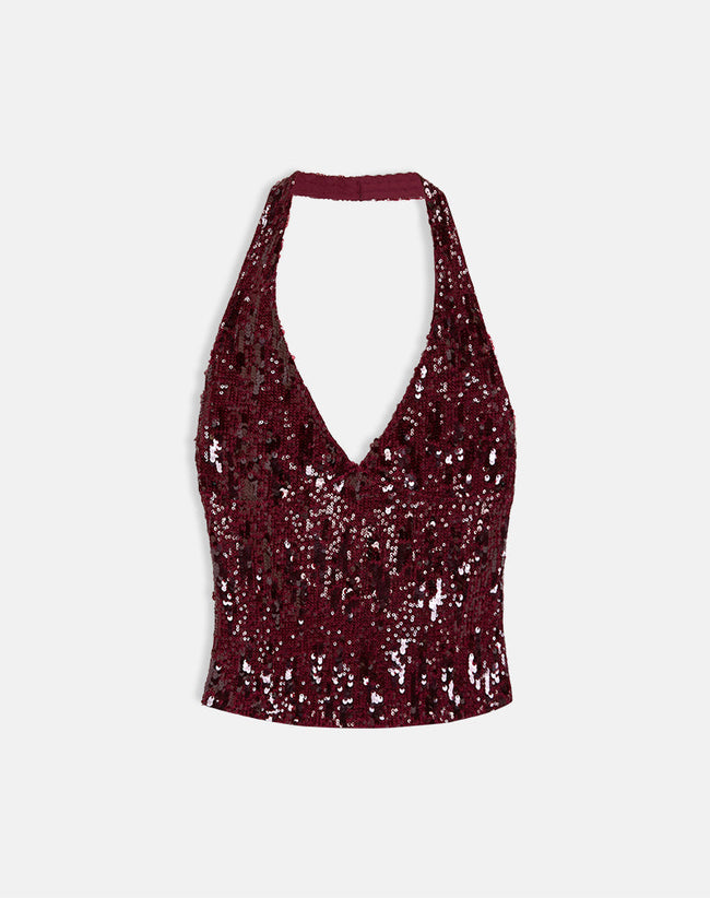 Image of Cosio Halter Top in Mix Sequin Red