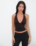 Image of Cosmo Halterneck Top in Jersey Chocolate Brown