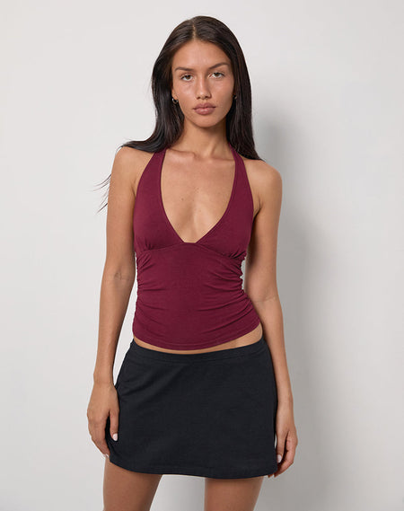 Livina Top in Slinky Jersey Burgundy with Lace