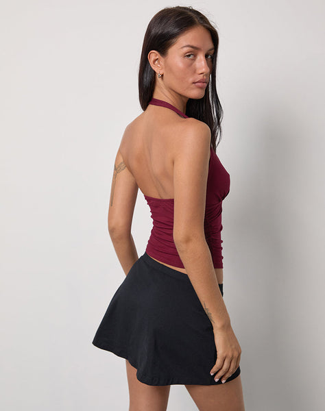 Image of Cosmo Halterneck Top in Jersey Burgundy