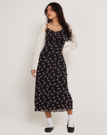 Sharon Midi Dress in Blush Red Ditsy Floral