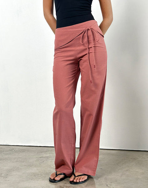 Image of Cursa Trouser with Belt in Linen Tuscan Red