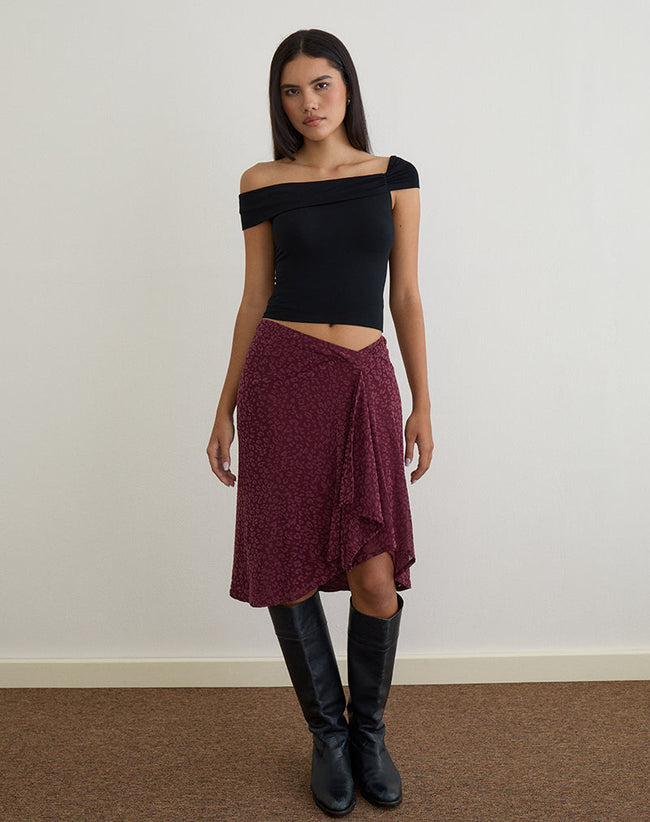 Image of Esmeray Midi Skirt in Flocked Leopard Plum