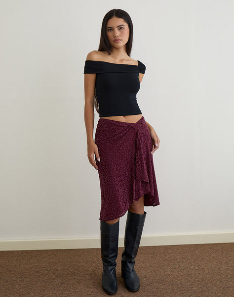 Image of Esmeray Midi Skirt in Flocked Leopard Plum
