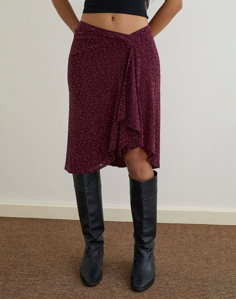 Image of Esmeray Midi Skirt in Flocked Leopard Plum