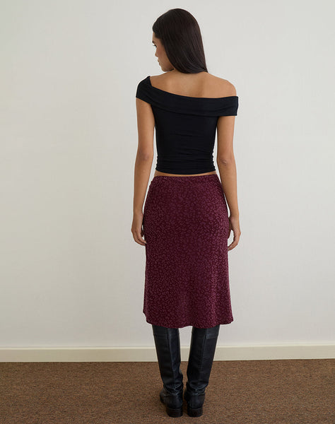 Image of Esmeray Midi Skirt in Flocked Leopard Plum