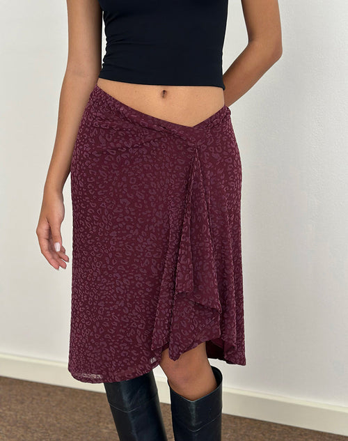 Image of Esmeray Midi Skirt in Flocked Leopard Plum
