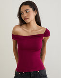 Image of Cuthbe Off the Shoulder Twist Top in Burgundy