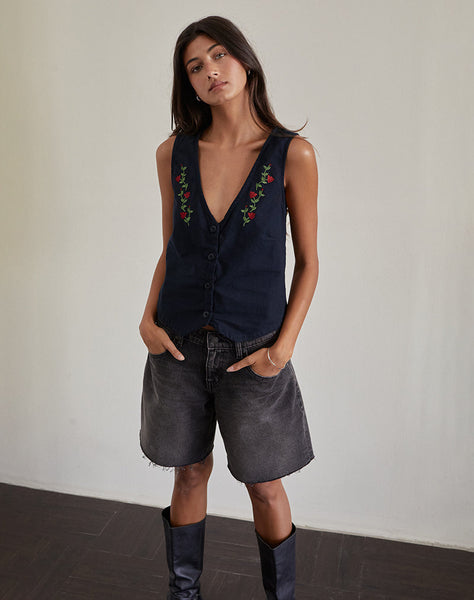 Image of Cyna Button Through Vest in Tapshoe with Rose Embroidery