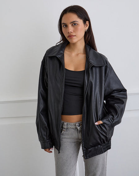 Talisa Zip Through Jacket in Black with White Stripe