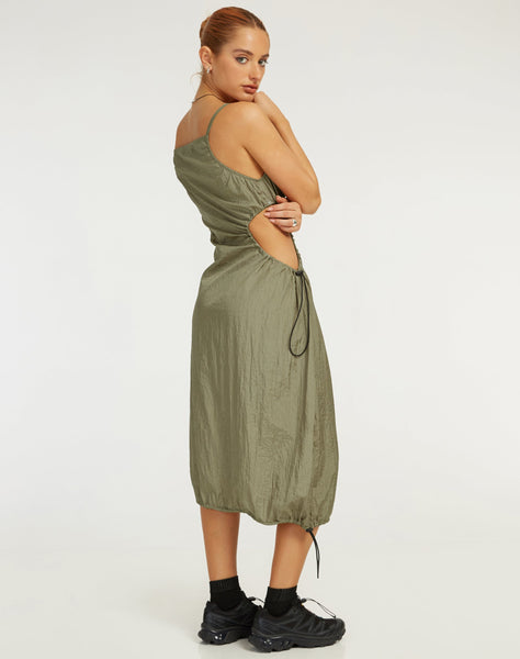 image of Daichi Cut Out Midi Dress in Silver Green