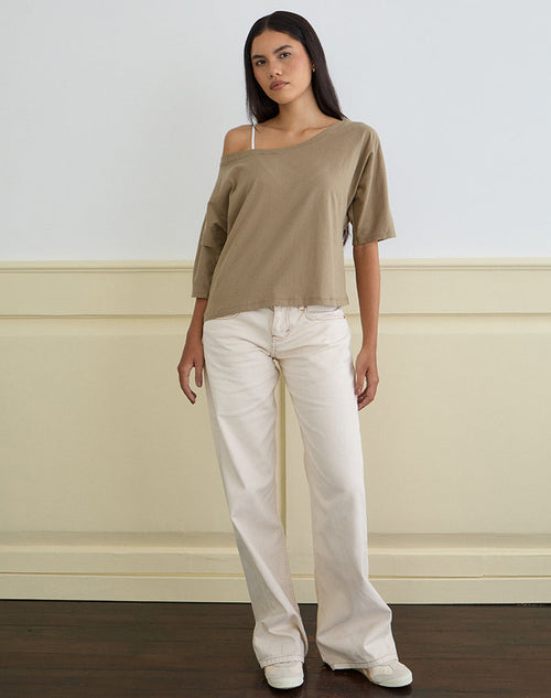 Image of Daimin Off the Shoulder Top in Jersey Khaki