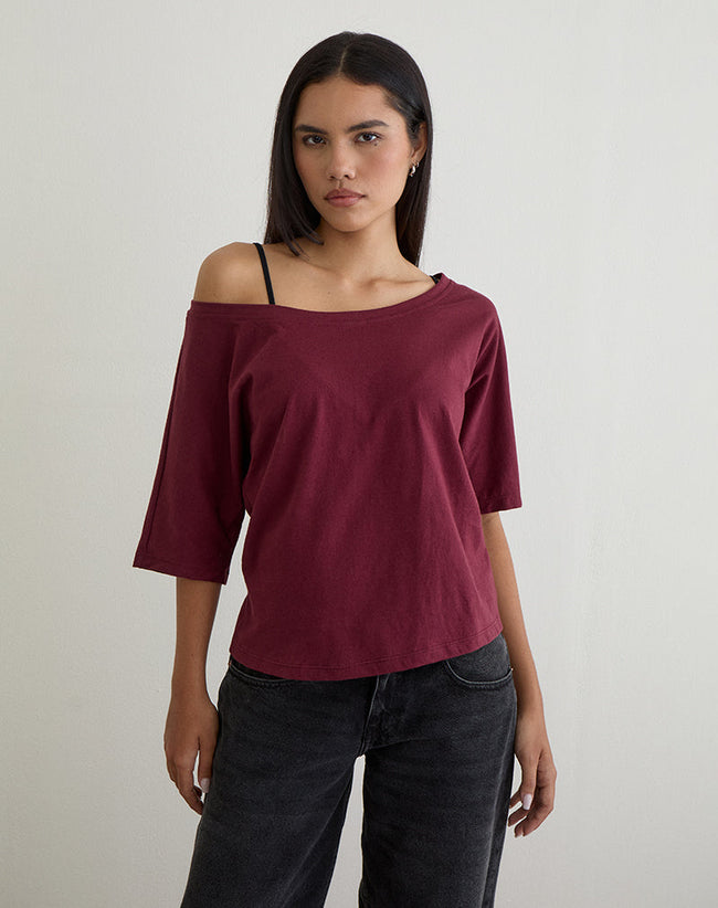 Image of Daimin Off the Shoulder Top in Jersey Maroon